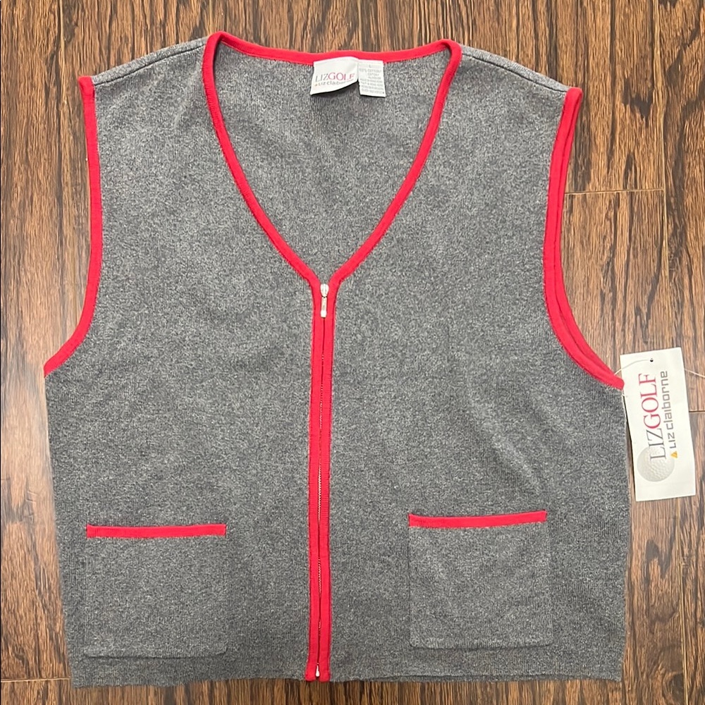 #019 NWT Liz Golf Gray Vest with Red Trim